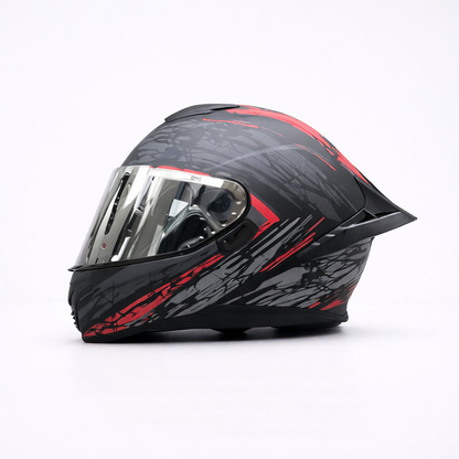 REBELRUST Pro Big Tail Full Face Helmet - Red Slash Silver Lens colorway