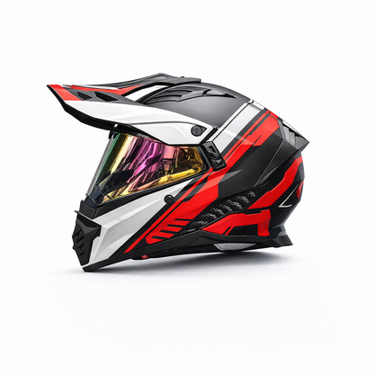 REBELRUST StormBlade XR Adventure Pro Full Face Helmet - Racing Storm Red, Purple Lens