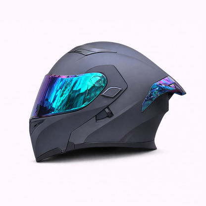 REBELRUST Full Face Dual Visor Helmet - Matte Black Blue Lens colorway