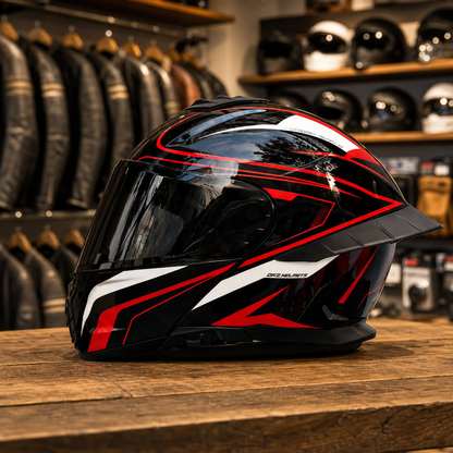 REBELRUST StrikeForce Full Face Motorcycle Helmet - Phantom Red (Black Lens)