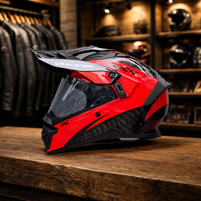 REBELRUST StormBlade XR Adventure Pro Full Face Helmet - Red Dominator, Black Lens