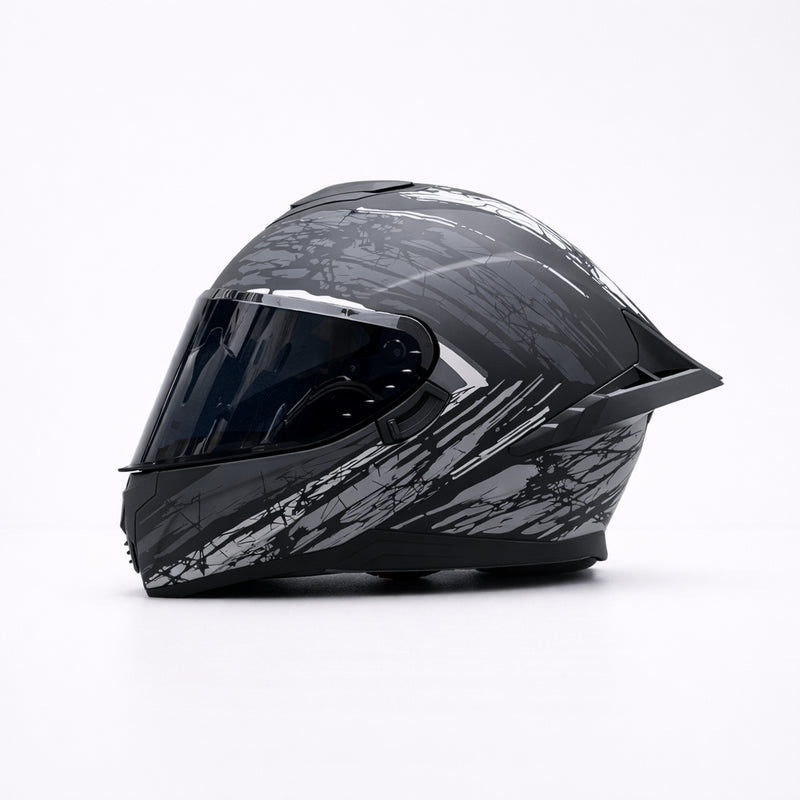 REBELRUST Pro Big Tail Full Face Helmet - Grey Slash Black Lens colorway