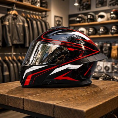 REBELRUST StrikeForce Full Face Motorcycle Helmet - Phantom Red (Silver Lens)