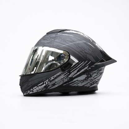 REBELRUST Pro Big Tail Full Face Helmet - Grey Slash Silver Lens colorway