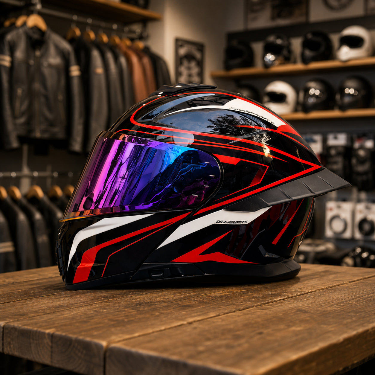 REBELRUST StrikeForce Full Face Motorcycle Helmet - Phantom Red (Purple Lens)