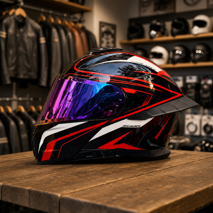 REBELRUST StrikeForce Full Face Motorcycle Helmet - Phantom Red (Purple Lens)