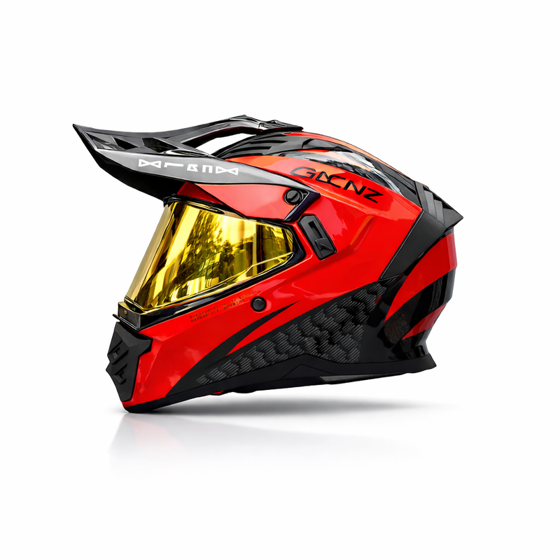 REBELRUST StormBlade XR Adventure Pro Full Face Helmet - Red Dominator, Gold Lens