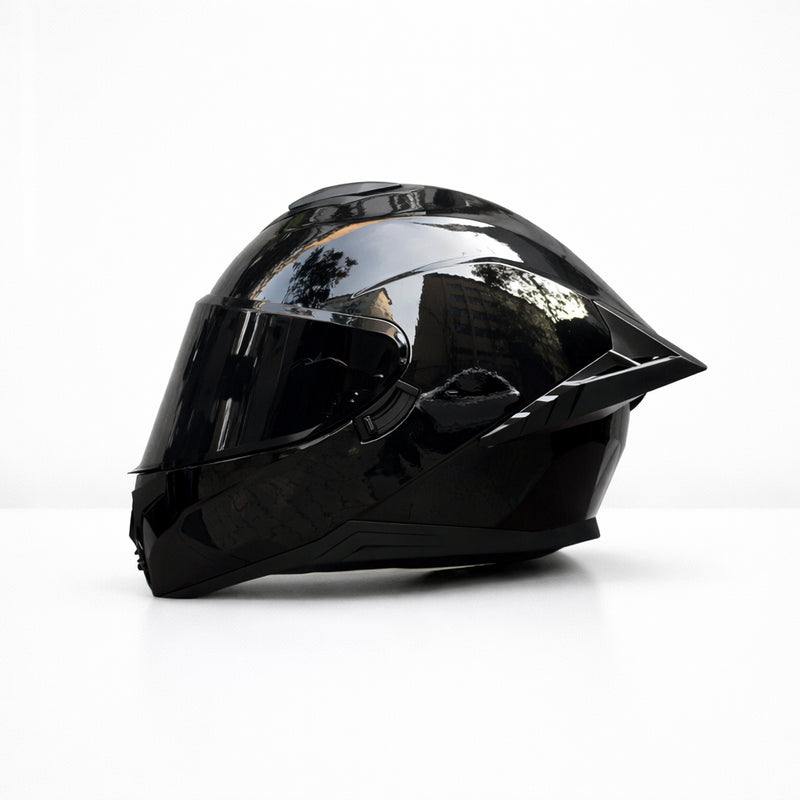 REBELRUST Pro Big Tail Full Face Helmet - Glossy Black Black Lens colorway