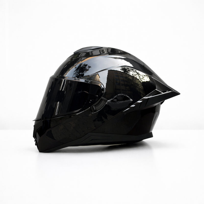 REBELRUST Pro Big Tail Full Face Helmet - Glossy Black Black Lens colorway