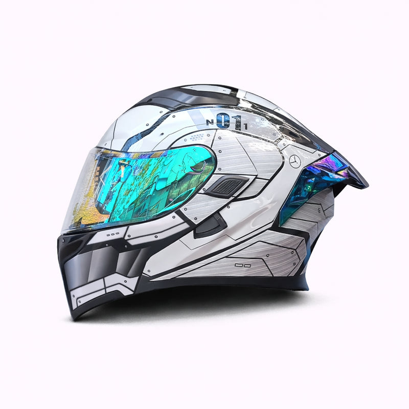 REBELRUST Full Face Dual Visor Helmet - White Grey Iridium Lens colorway
