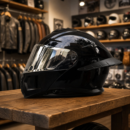 REBELRUST StrikeForce Full Face Motorcycle Helmet - Glossy Black (Silver Lens)