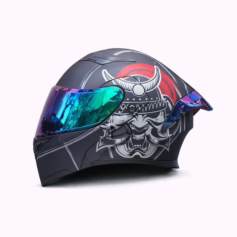 REBELRUST Full Face Dual Visor Helmet - Matte Black Patterned Blue Lens colorway