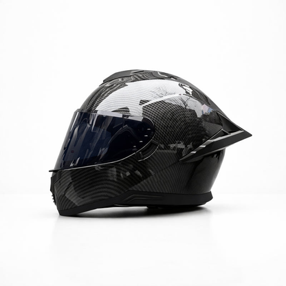 REBELRUST Pro Big Tail Full Face Helmet - Carbon Black Lens colorway