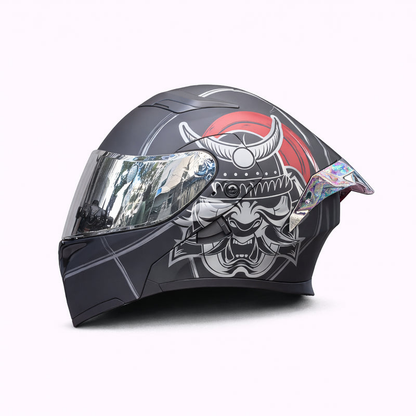 REBELRUST Full Face Dual Visor Helmet - Matte Black Patterned Silver Lens colorway