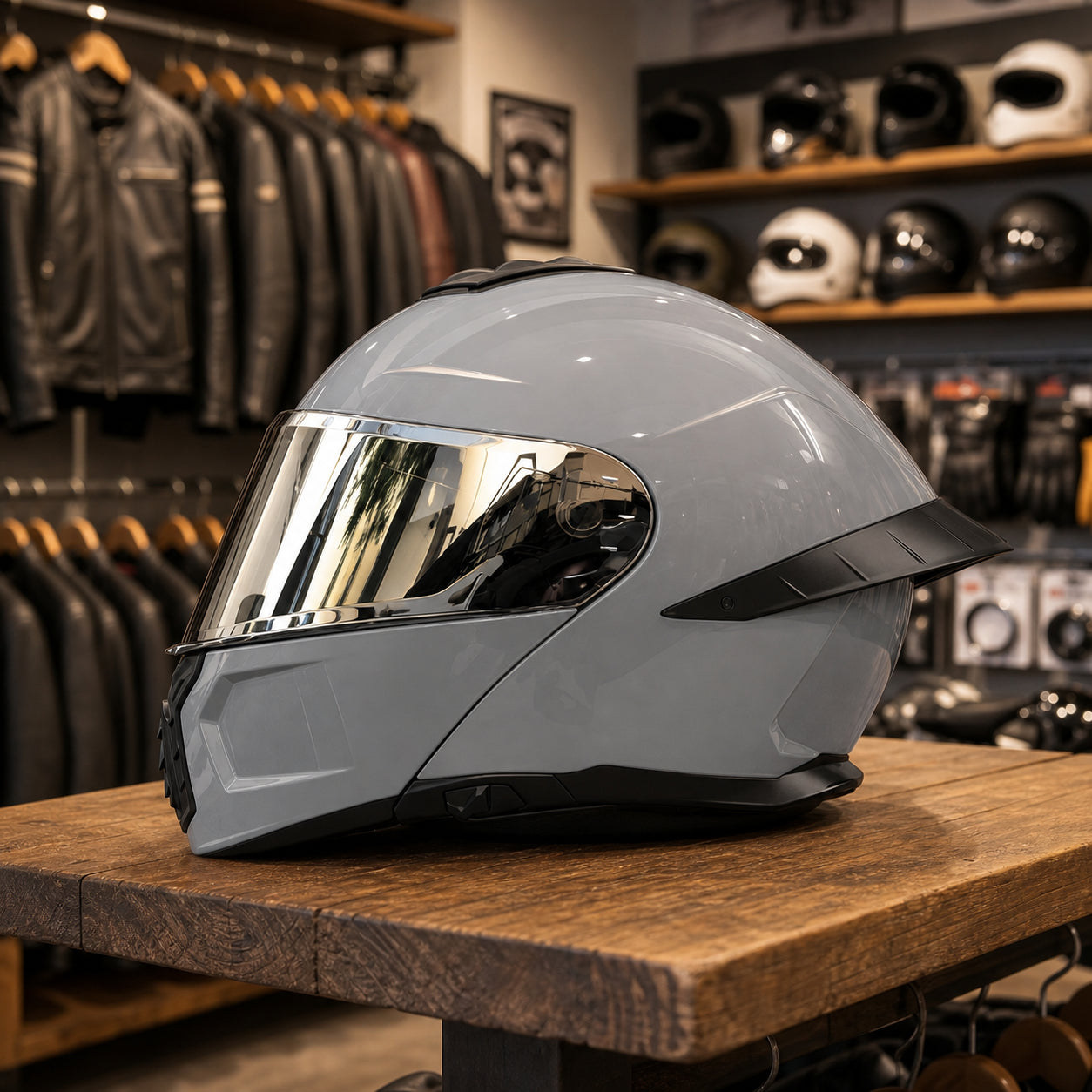 REBELRUST StrikeForce Full Face Motorcycle Helmet - Glossy Grey (Silver Lens)