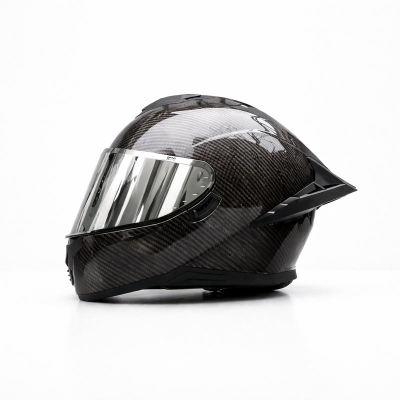 REBELRUST Pro Big Tail Full Face Helmet - Carbon Silver Lens colorway
