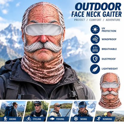 Mustache grandpa 3D face neck gaiter for outdoor riding