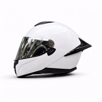REBELRUST Pro Big Tail Full Face Helmet - White Silver Lens colorway