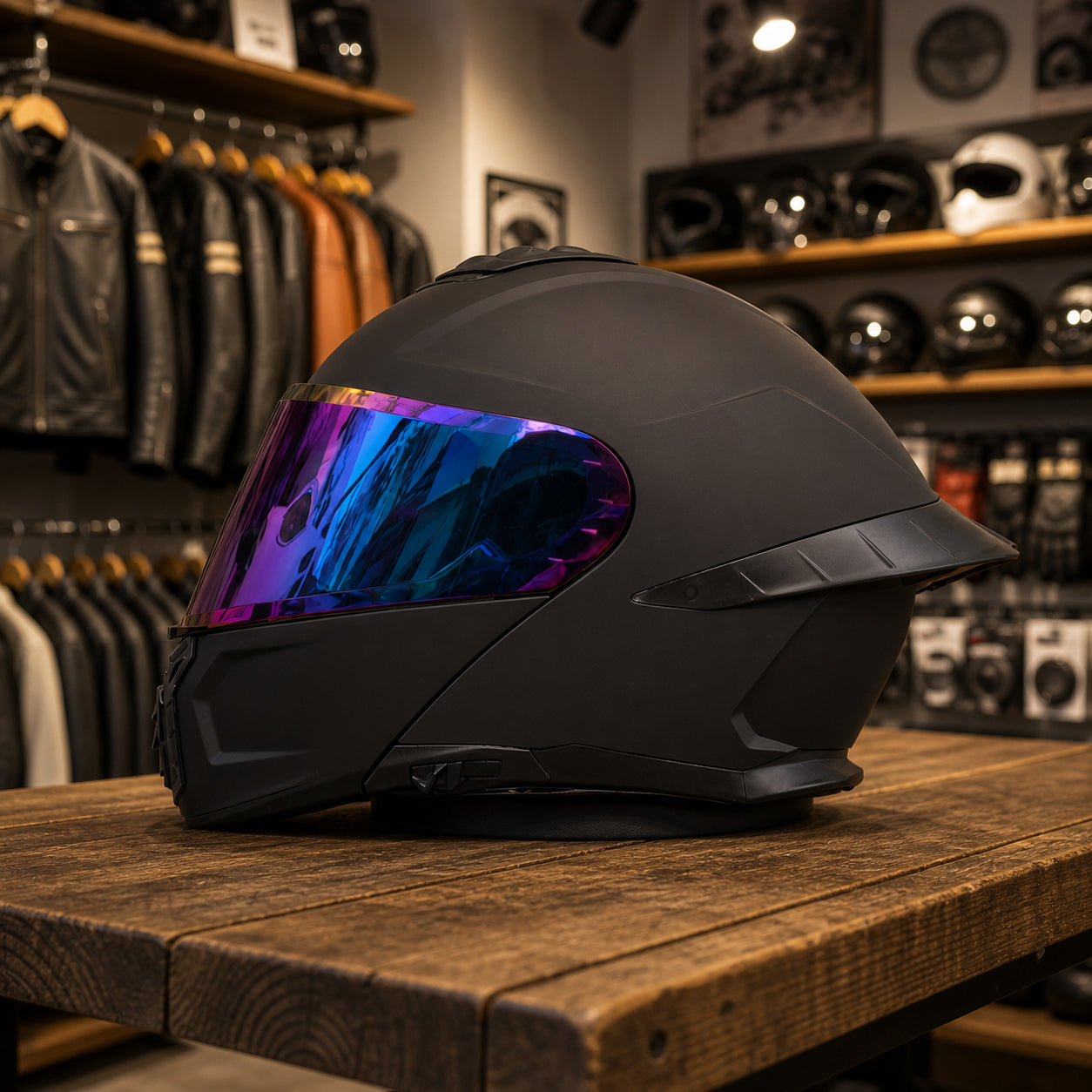 REBELRUST StrikeForce Full Face Motorcycle Helmet - Matte Black (Purple Lens)