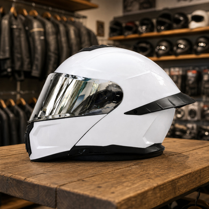REBELRUST StrikeForce Full Face Motorcycle Helmet - White (Silver Lens)