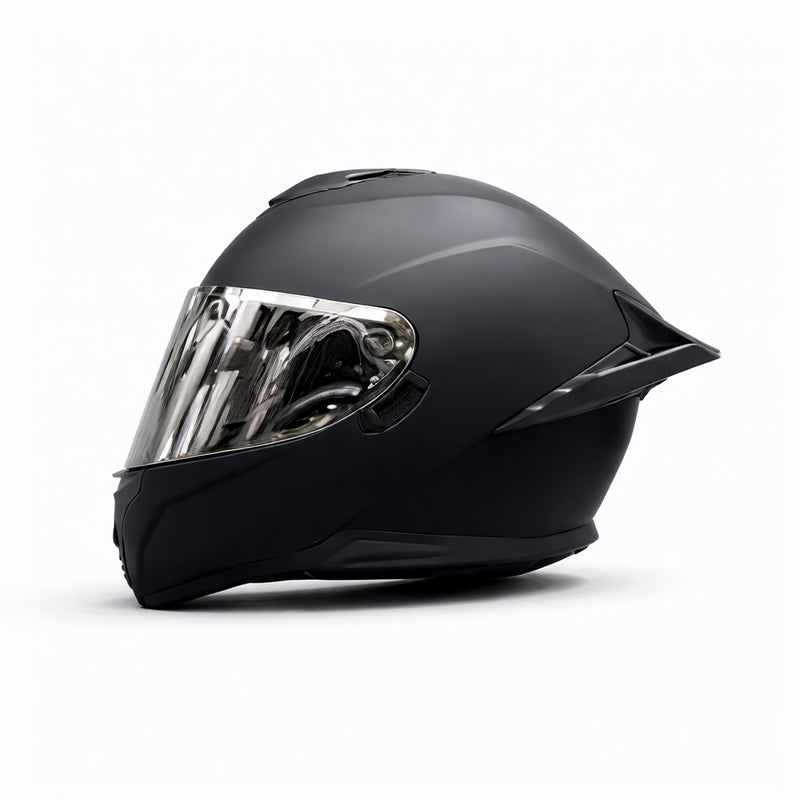 REBELRUST Pro Big Tail Full Face Helmet - Matte Black Silver Lens colorway