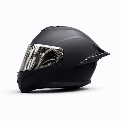 REBELRUST Pro Big Tail Full Face Helmet - Matte Black Silver Lens colorway