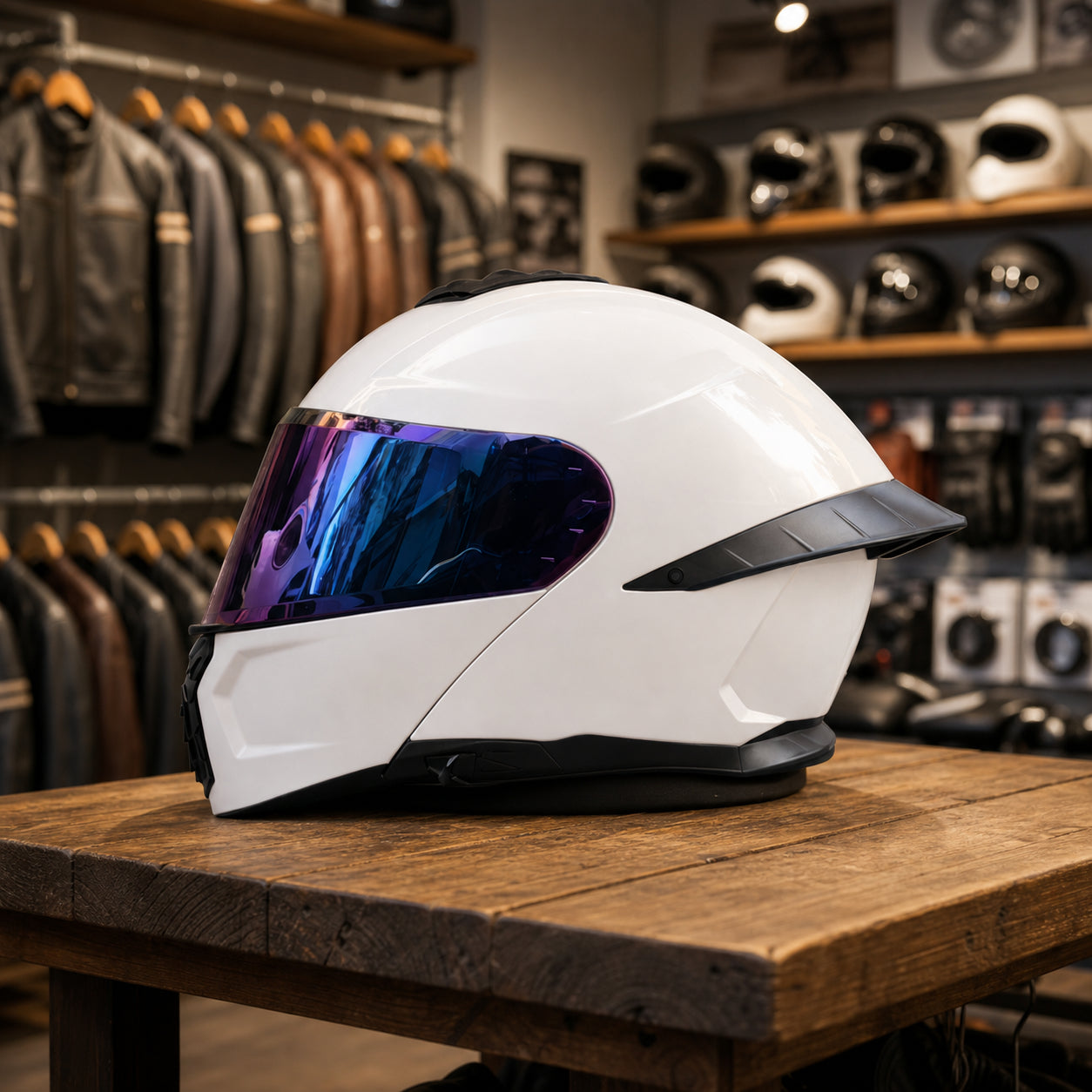 REBELRUST StrikeForce Full Face Motorcycle Helmet - White (Purple Lens)