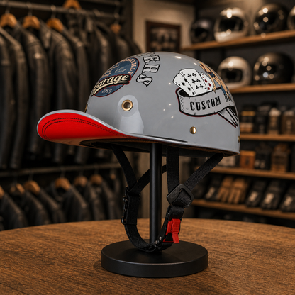 REBELRUST Retro 90s Half Helmet - in use on the road