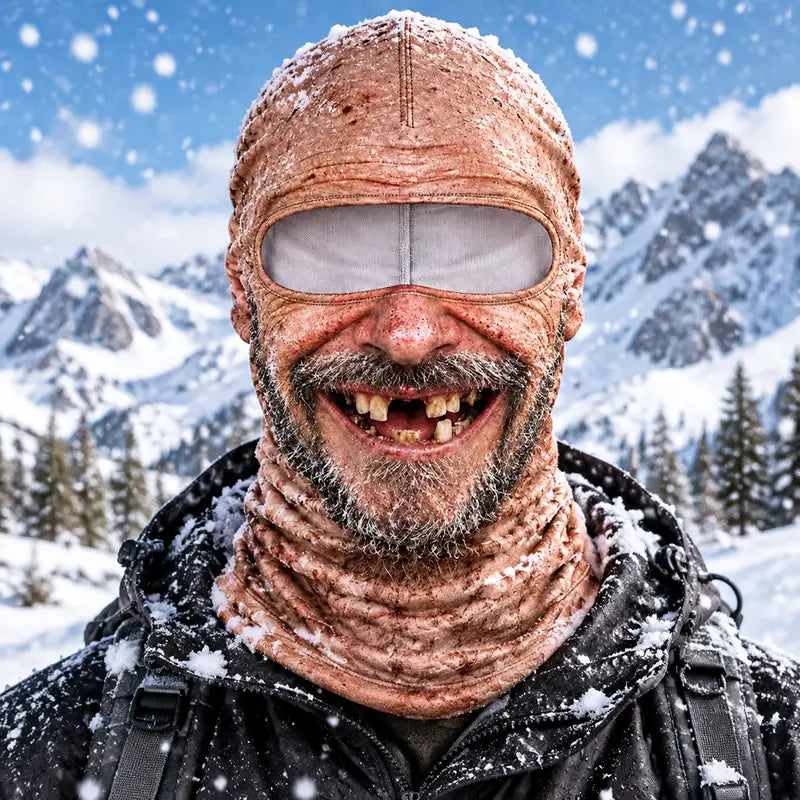 Grinning bearded man 3D printed balaclava for winter