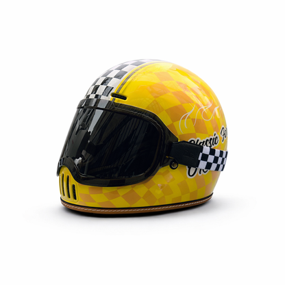 REBELRUST Retro Full-Face Helmet - Yellow Caro with Black Goggles
