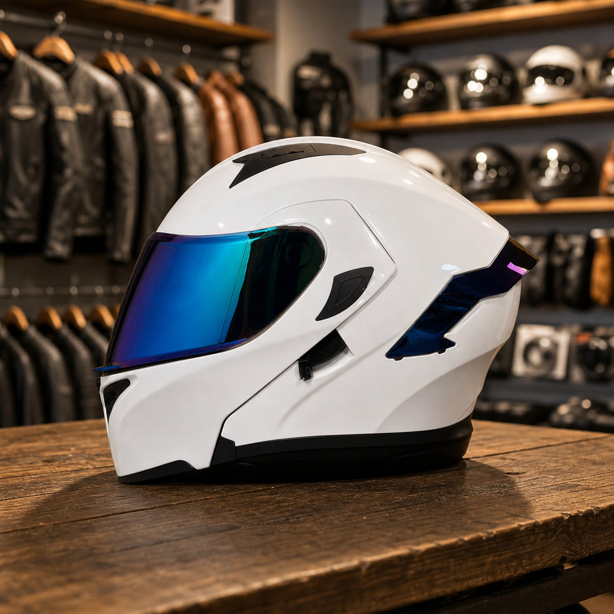 REBELRUST Vortex Carbon Full Face Helmet - Arctic Pearl White Blue Lens colorway