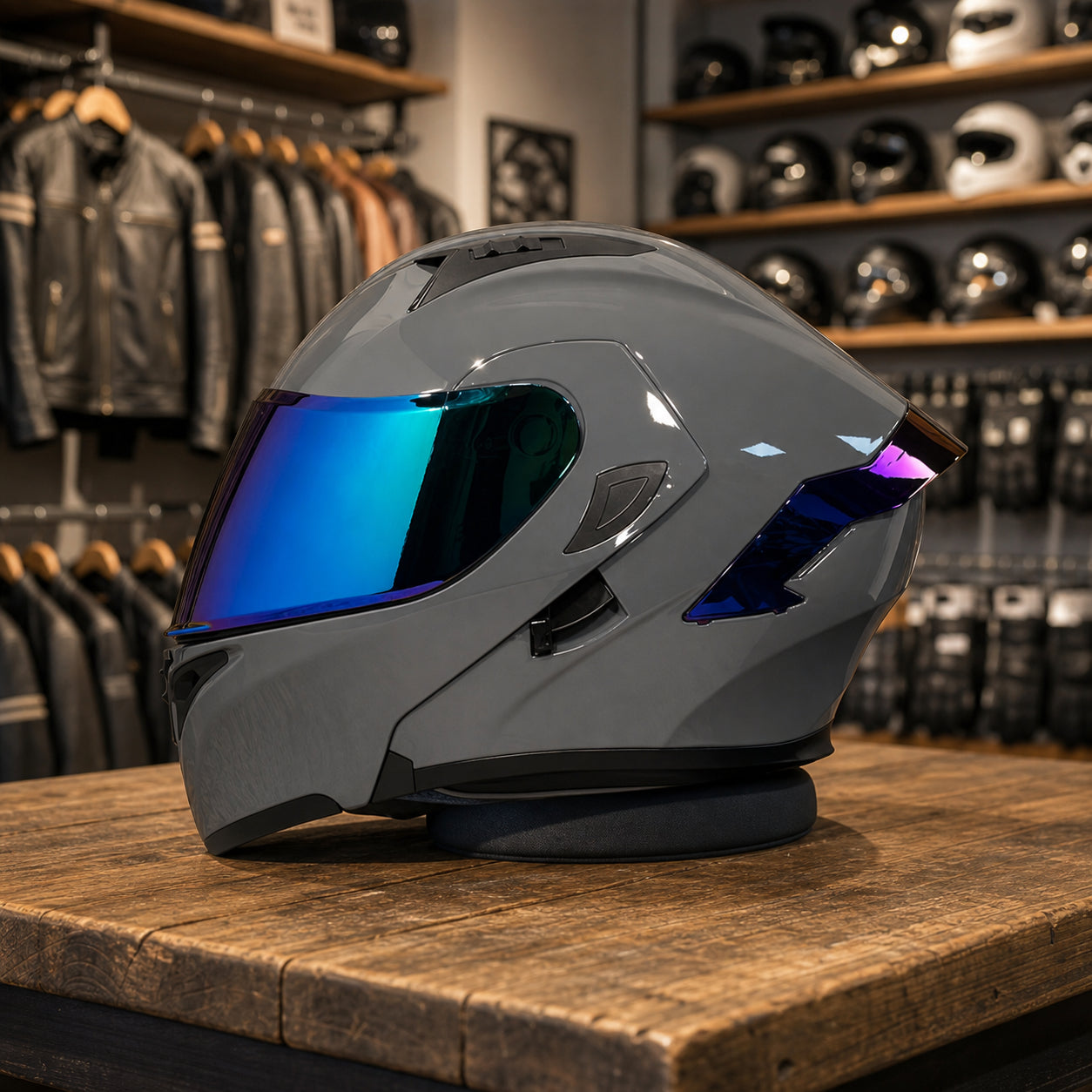 REBELRUST Vortex Carbon Full Face Helmet - Iron Wolf Grey Blue Lens colorway