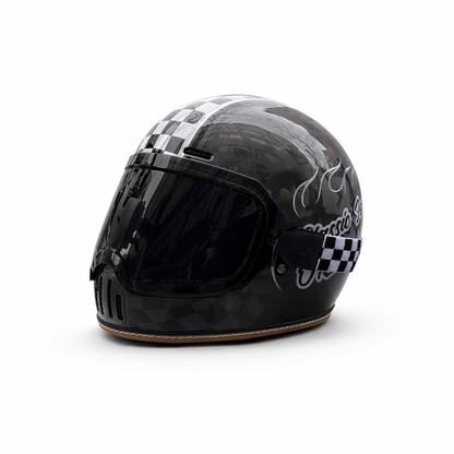 REBELRUST Retro Full-Face Helmet - Grey Caro with Black Goggles