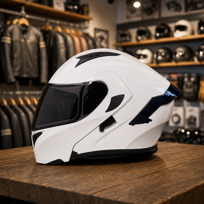 REBELRUST Vortex Carbon Full Face Helmet - Arctic Pearl White Black Lens colorway