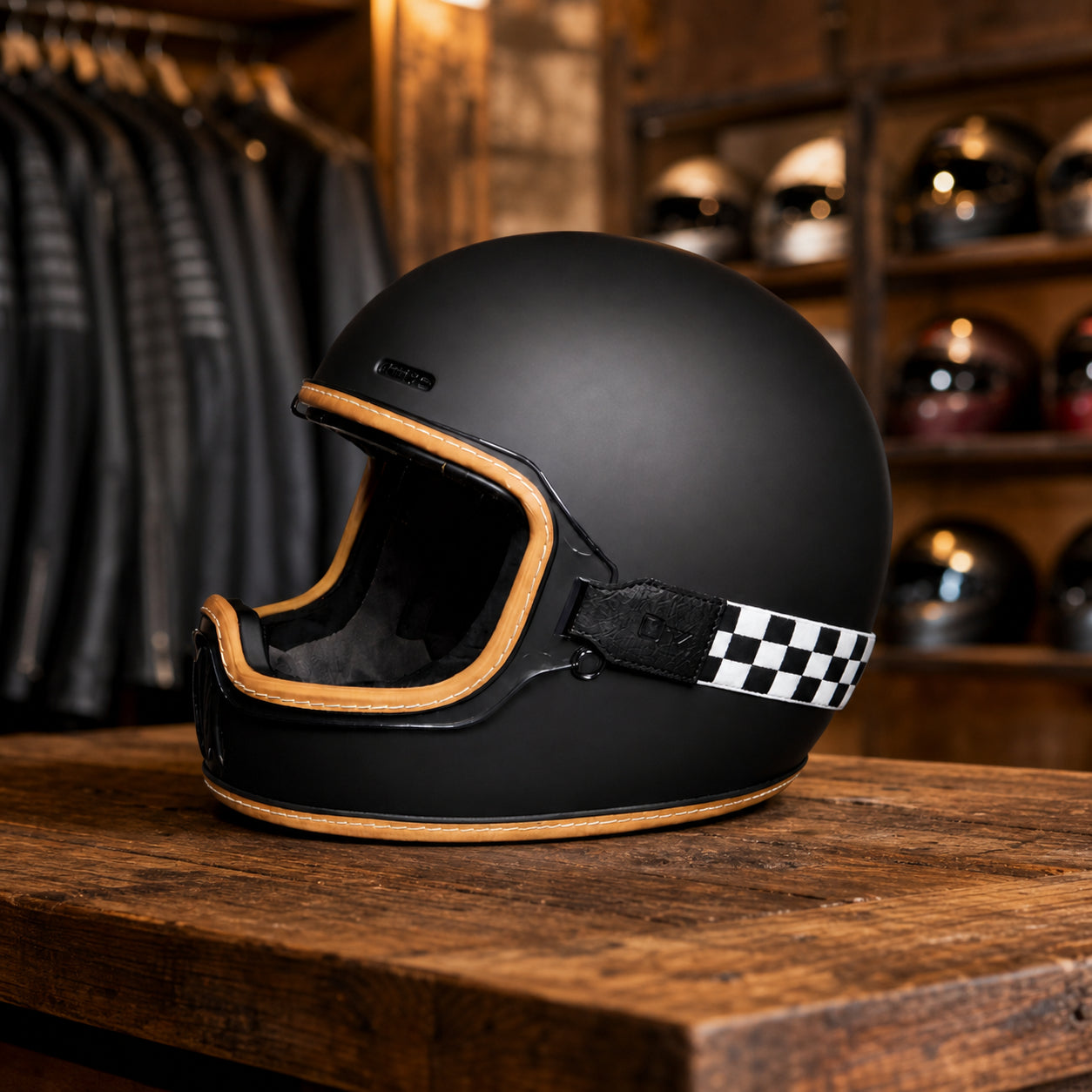 REBELRUST Retro Full-Face Helmet - Matte Black with Transparent Goggles