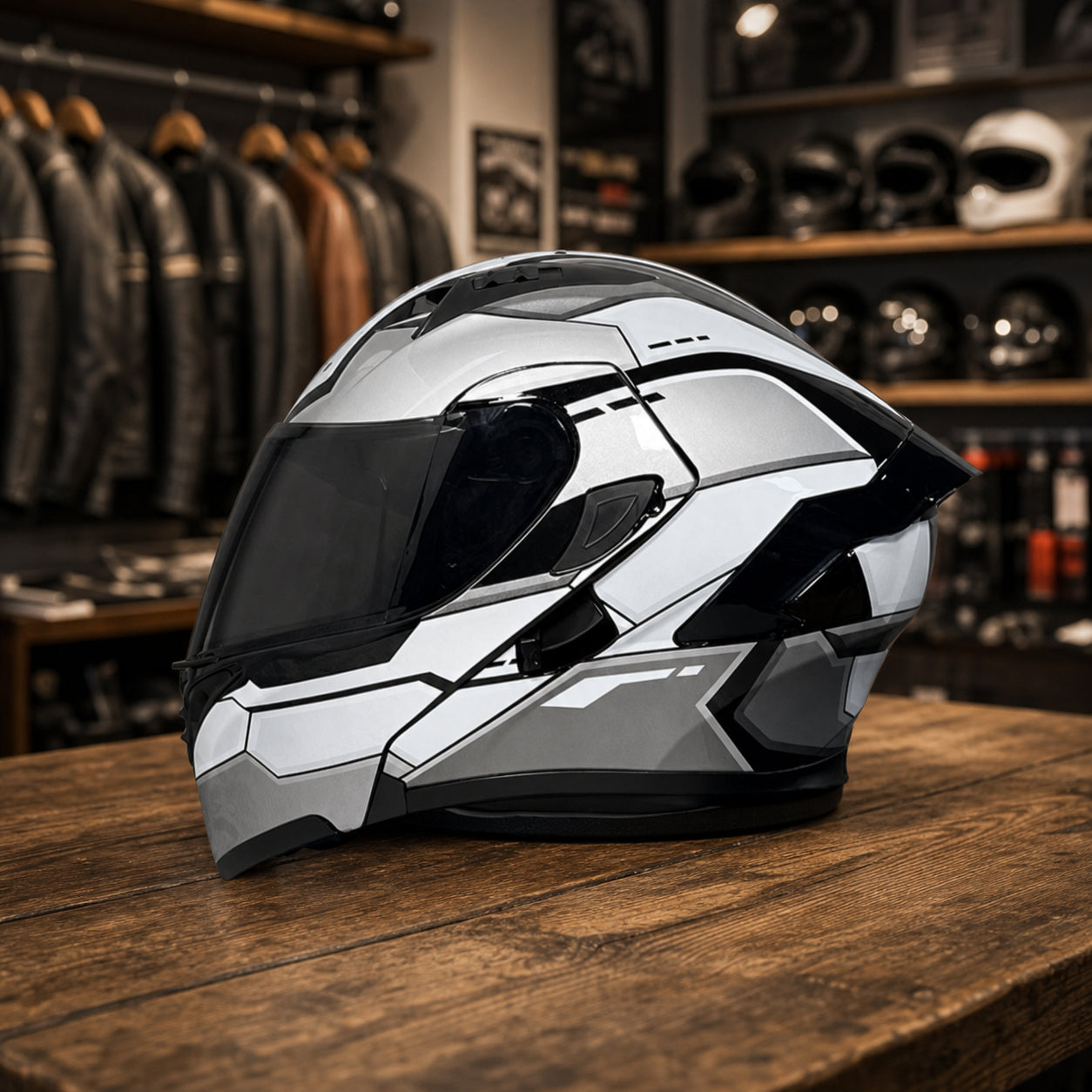 REBELRUST Vortex Carbon Full Face Helmet - Grey Silver Black Lens colorway