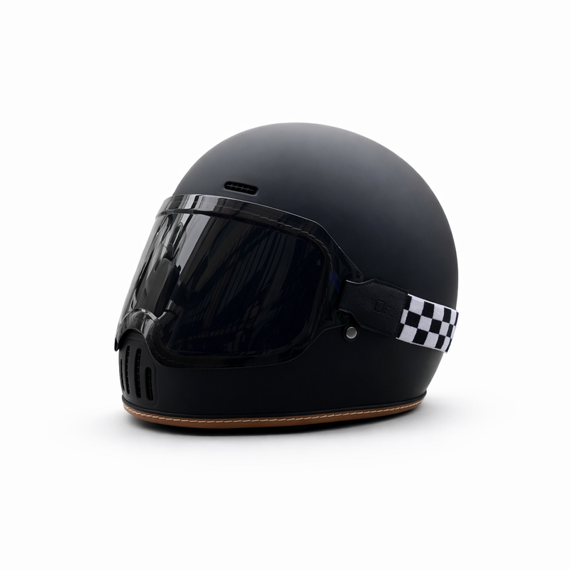 REBELRUST Retro Full-Face Helmet - Matte Black with Black Goggles