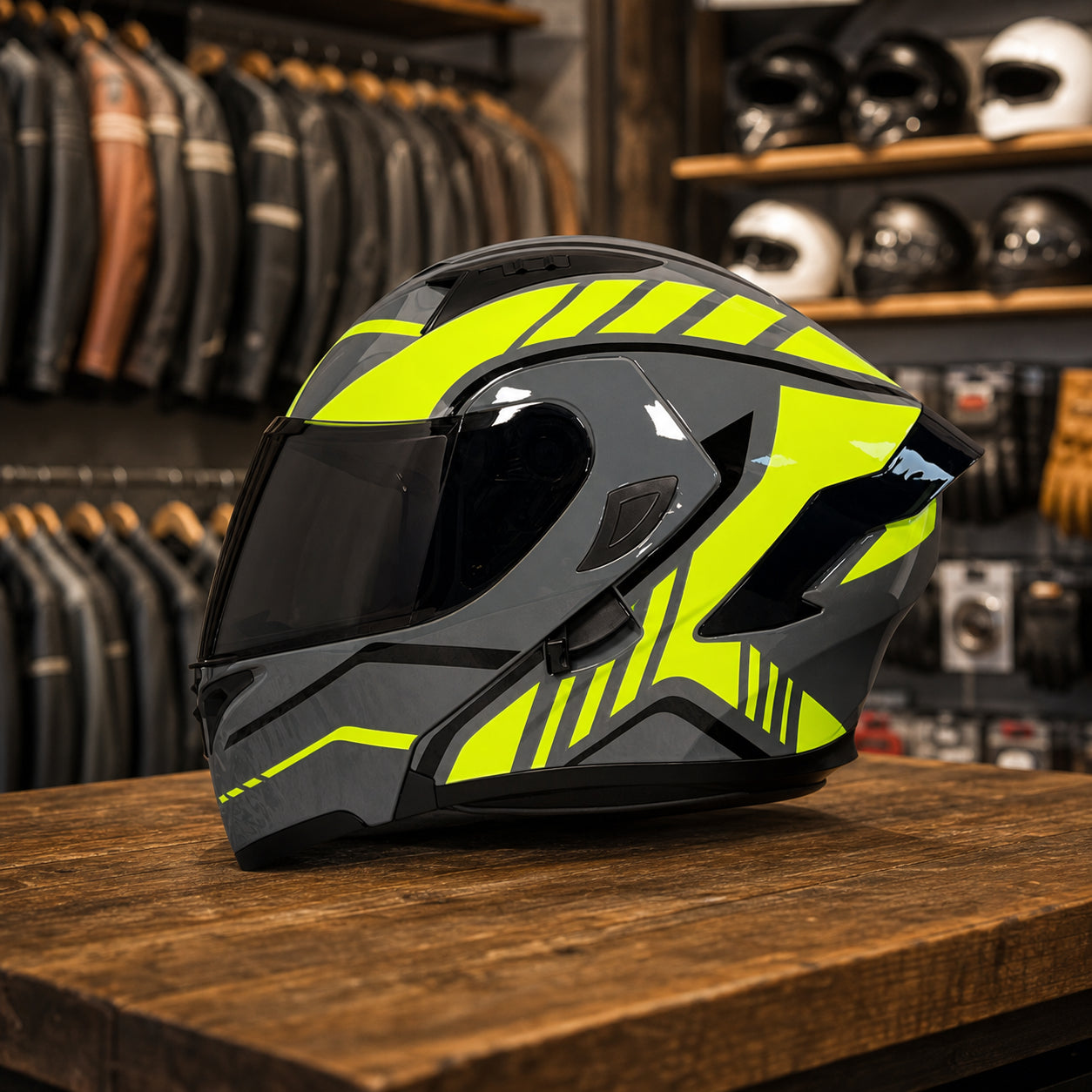 REBELRUST Vortex Carbon Full Face Helmet - Neon Storm Gray colorway