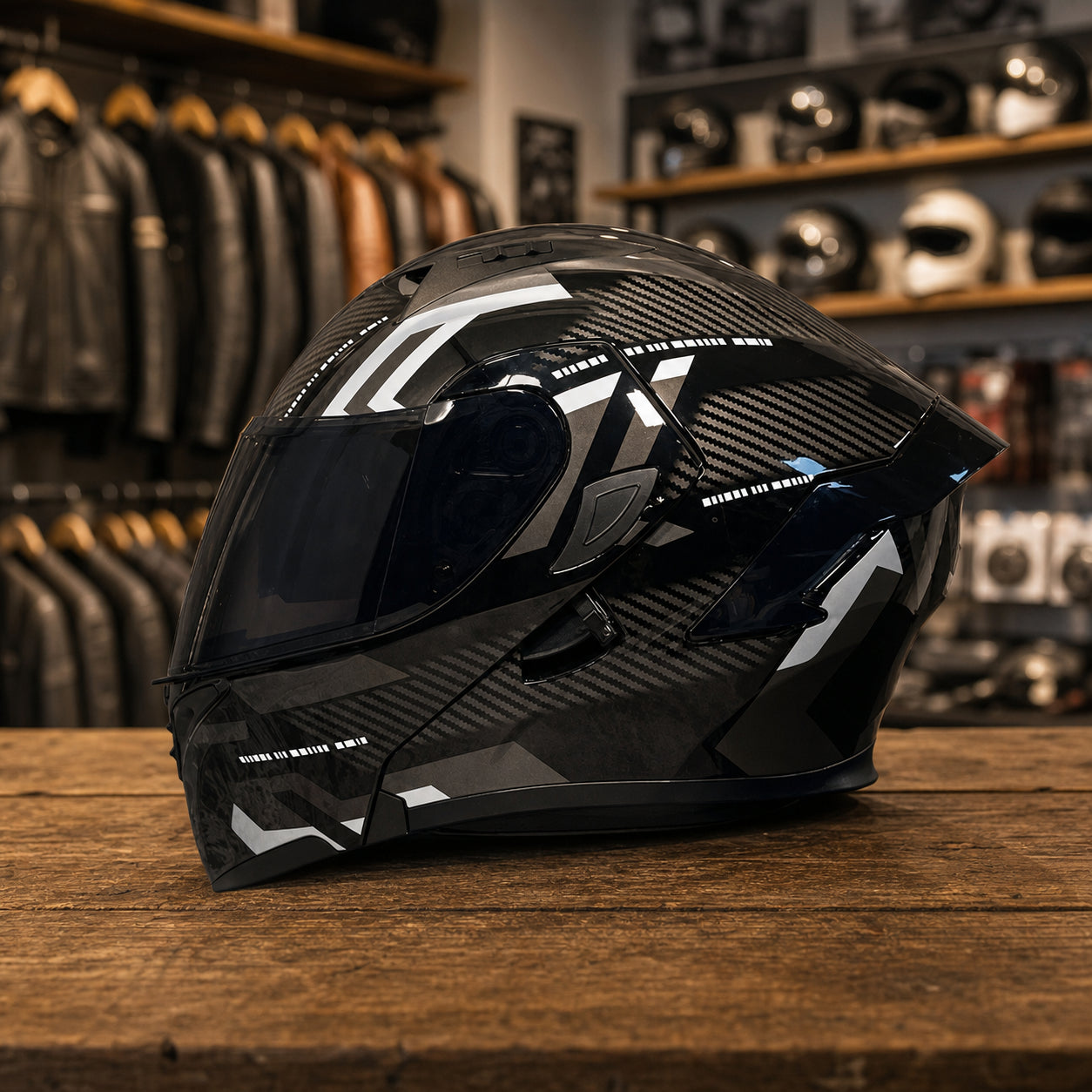 REBELRUST Vortex Carbon Full Face Helmet - Glossy Black Black Lens colorway