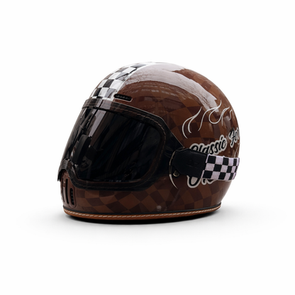REBELRUST Retro Full-Face Helmet - Brown Caro with Black Goggles