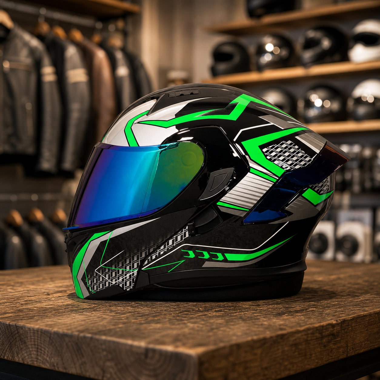 REBELRUST Vortex Carbon Full Face Helmet - Neon Viper Black colorway