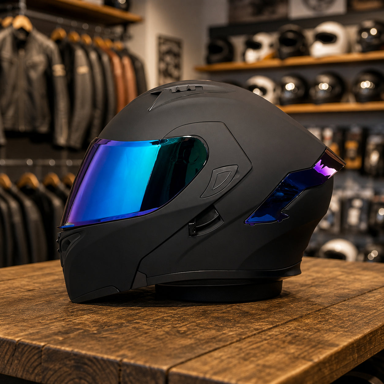 REBELRUST Vortex Carbon Full Face Helmet - Graphite Shadow Blue Lens colorway