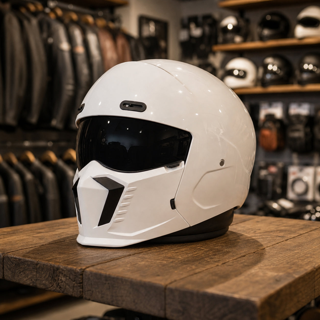 REBELRUST Shark Dark Street Fighter Full Face Helmet - BlackRed Black Lens colorway