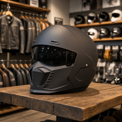 REBELRUST Shark Dark Street Fighter Full Face Helmet - Matte Black Black Lens colorway