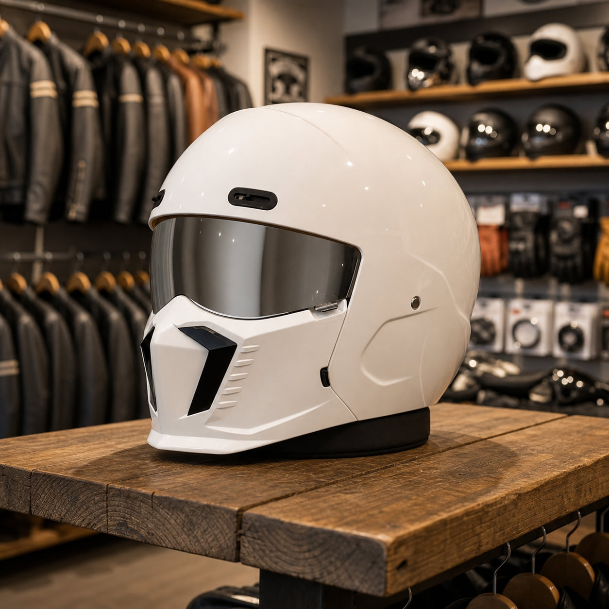 REBELRUST Shark Dark Street Fighter Full Face Helmet - BlackRed Silver Lens colorway