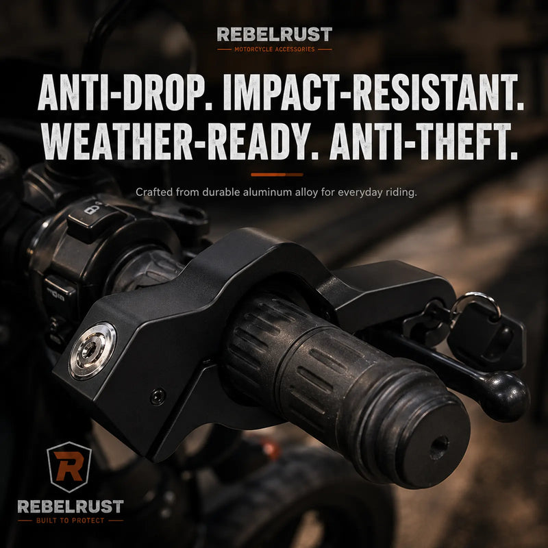 REBELRUST - Anti-Theft Grip Lock for Motorcycles - front view