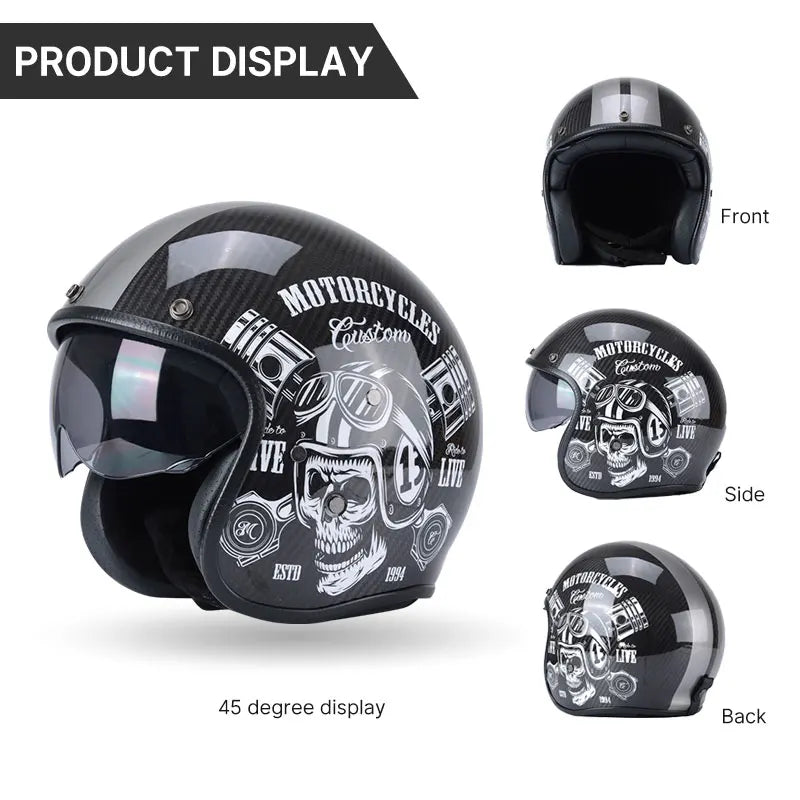 REBELRUST Carbon Fiber Retro Motorcycle Helmets - back view