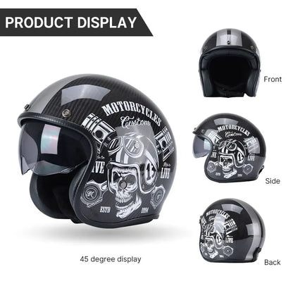 REBELRUST Carbon Fiber Retro Motorcycle Helmets - back view