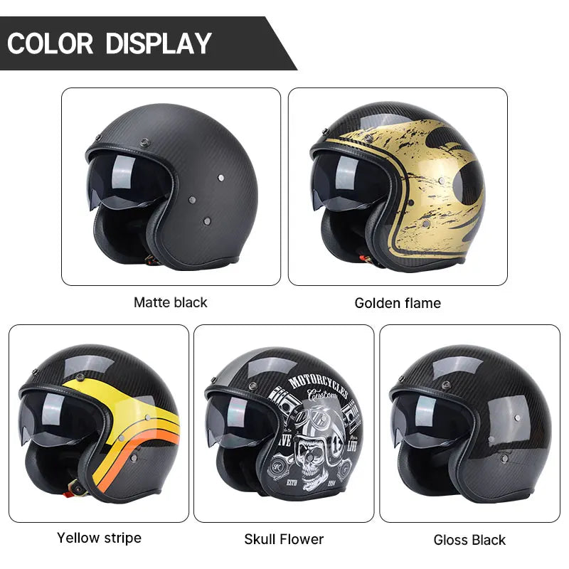 REBELRUST Carbon Fiber Retro Motorcycle Helmets - close-up detail of the carbon weave