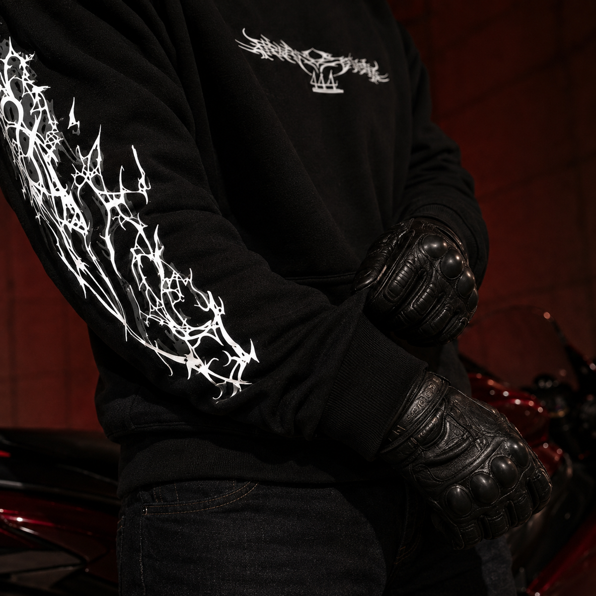 Close-up detail of the reflective sleeve print on the Classic Reflective Hoodie